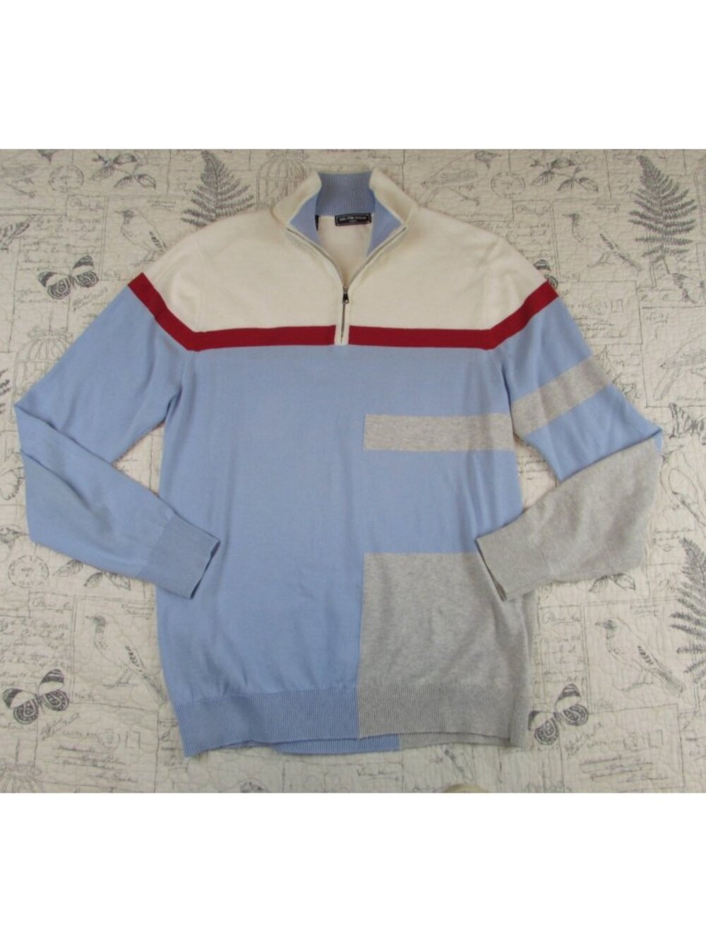 NEW Saks Fifth Avenue  Modern Mens Italian cotton summer sweater 1/4 zip M